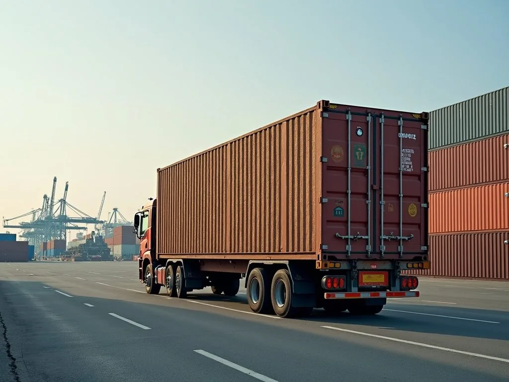 Truck hauling a shipping container at an Australian port
