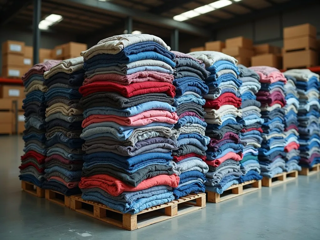 Bales of second-hand clothing stacked and ready for export