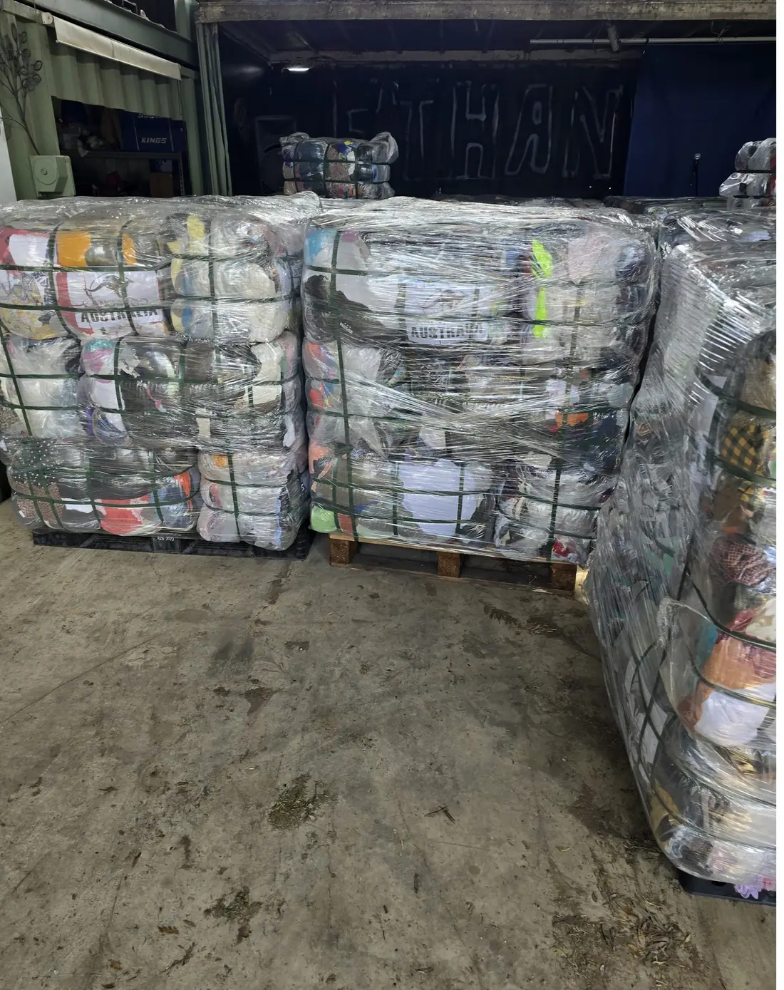 Australian export bales stacked and wrapped on pallets