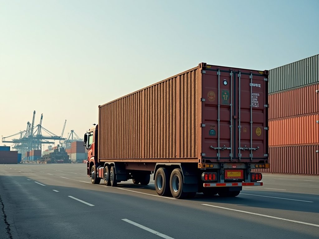 Truck hauling a shipping container at an Australian port