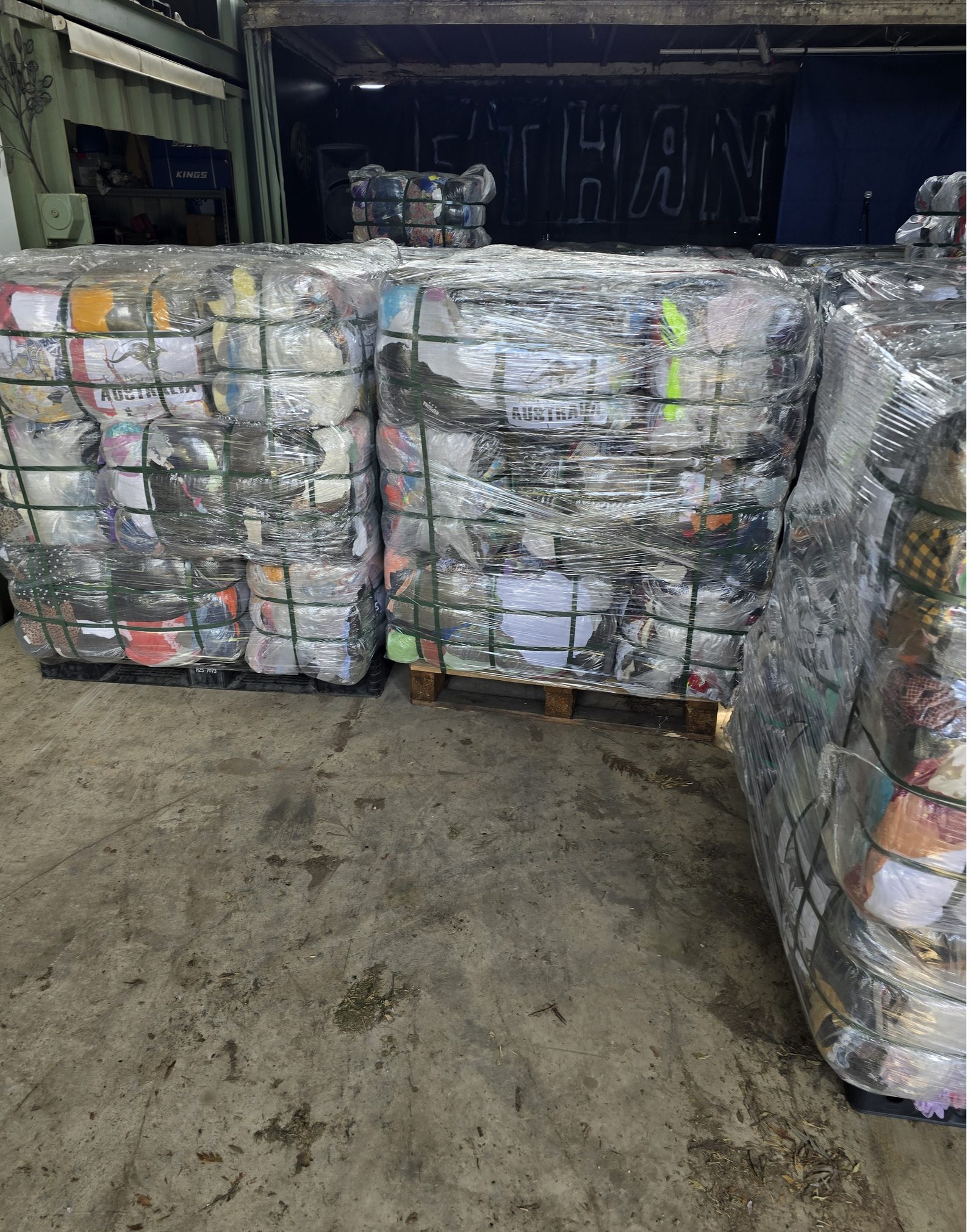 Australian export bales stacked and wrapped on pallets